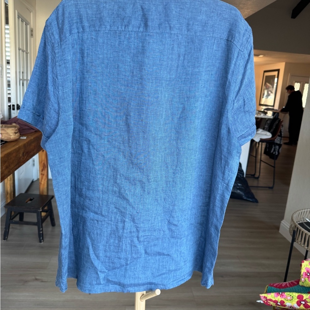 Perry Ellis Linen Blue Mens XL Button Down Short SleeveCoastal Vacation ShirtNWT - Picture 12 of 14